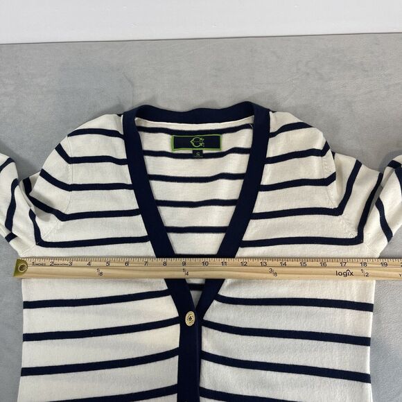 C Wonder Cardigan Sweater Small Blue White Stripe V-neck Preppy Nautical Coastal - Picture 8 of 9